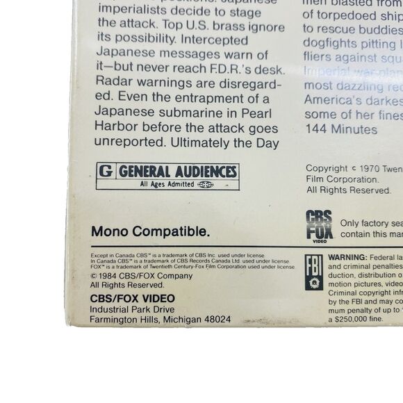 Tora! Tora! Tora! 1970/1984 Vhs Attack On Pearl Harbor World War Two New Sealed - Picture 5 of 5